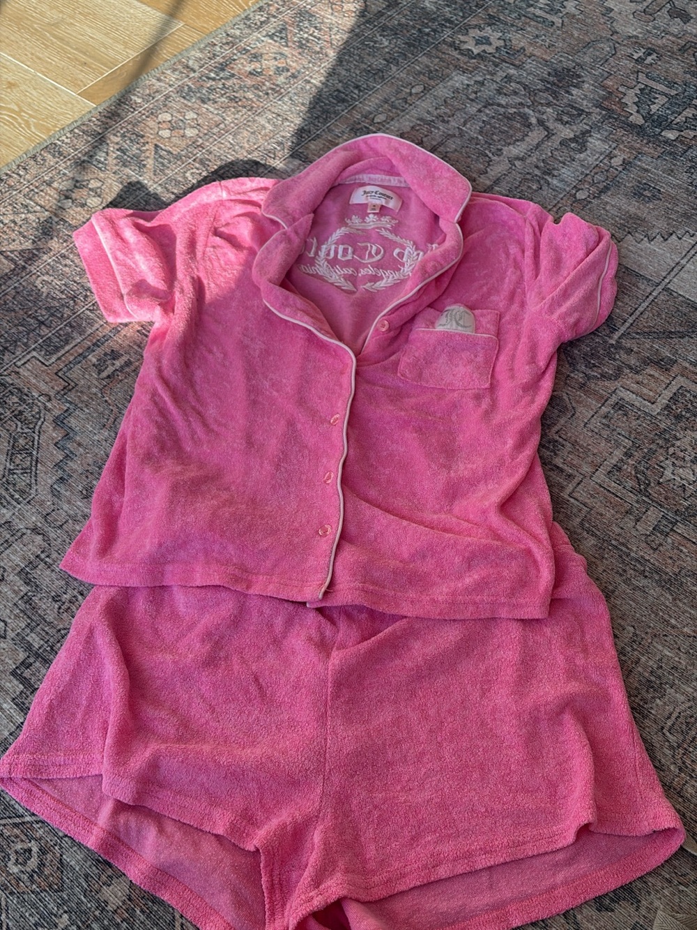 Juicy Couture Pink Terry Short Pajama Set - Short Sleeve Top & Shorts